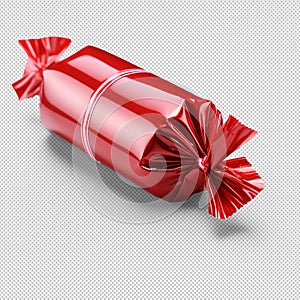 Candy in a red wrapper isolated on transparent background