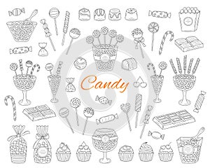 Candy set vector hand drawn doodle illustration.