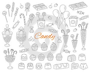 Candy set vector hand drawn doodle illustration.