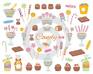 Candy set vector hand drawn doodle illustration.