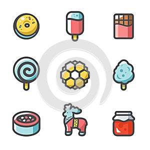 Candy Shop Icons Set. Vector Illustration.
