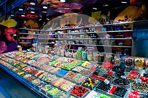 Candy shop at La Boqueria Market at Barcelona