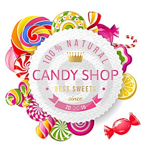 Candy shop label with type design