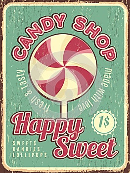Candy shop poster. Confectionary retro placard with sweets dulce vector with place for text