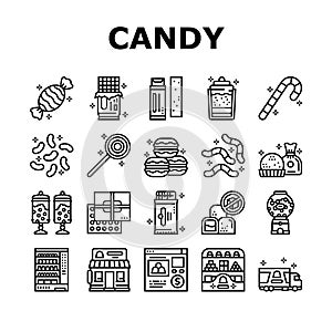 Candy Shop Product Collection Icons Set Vector