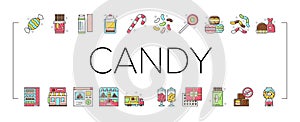 Candy Shop Product Collection Icons Set Vector .