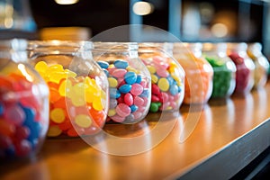 Candy store counter featuring an array of colorful dragee and jelly candies