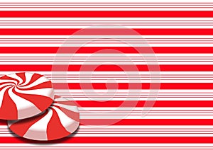 Candy striped design with swirling red and white peppermint hard candy illustrates the Christmas holiday theme.