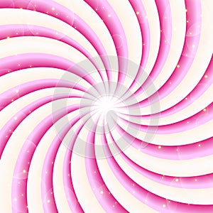 Candy swirl background with stars. Radial gradient rainbow of twisted spiral. Vector illustration.