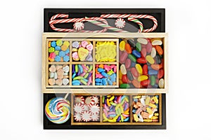 Candy in wooden box