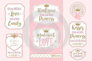 Set of vintage frames. Templates gift tags for royal party wedding, baby and bridal shower, birthday