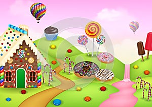 Candyland with gingerbread house photo