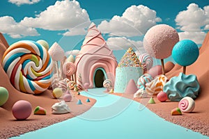 Candyland, houses. Dreamland. AI generative