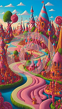 Candyland Kingdom, ruled by the jolly King Sprinkle and kind hearted Queen Sugarplum, AI Generative