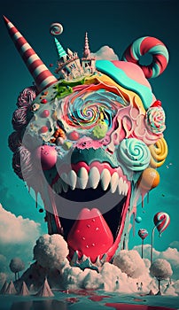 Weirdcore candyland nightmarish scene. Created using ai generative.