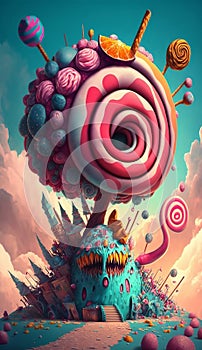 Weirdcore candyland nightmarish scene. Created using ai generative.