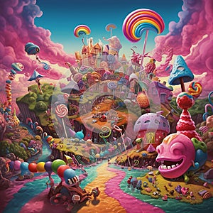 Weirdcore candyland nightmarish scene. Created using ai generative.