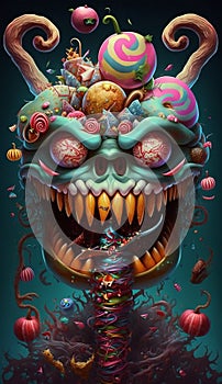 Weirdcore candyland nightmarish scene. Created using ai generative.