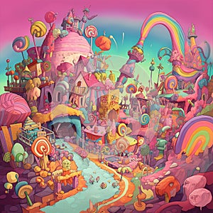 Weirdcore candyland nightmarish scene. Created using ai generative.