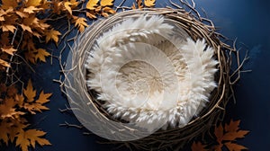 Cane nest with white cream fur digital backdrop for newborn