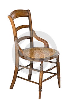 Cane seat antique wood vintage chair - isolated