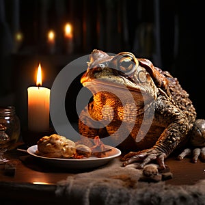 a cane toad enjoying a tiny candlelit dinner for two k uhd ver photo