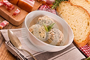 Canederli pasta with bacon.