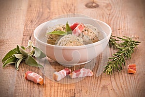 Canederli pasta with bacon.