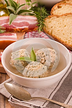 Canederli pasta with bacon.