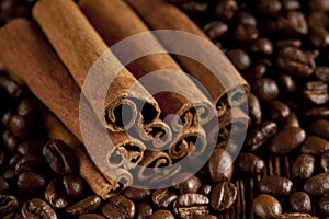 Canella sticks and coffee grains