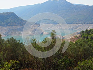 Canelles reservoir at minimum levels, in the Sierra del Montsec, province of Huesca, Aragon, Spain, Europe