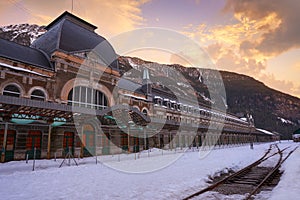 Canfranc train station in Huesca on Pyrenees Spain