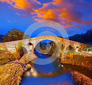 Cangas de Onis roman bridge in Asturias Spain