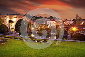 Cangas de Onis roman bridge in Asturias Spain