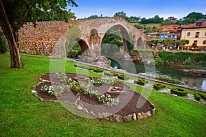 Cangas de Onis roman bridge in Asturias Spain