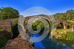 Cangas de Onis roman bridge in Asturias Spain