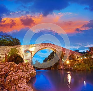 Cangas de Onis roman bridge in Asturias Spain