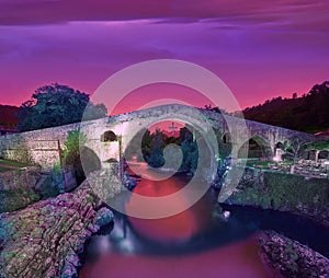 Cangas de Onis roman bridge in Asturias Spain