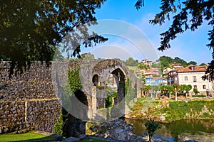 Cangas de Onis roman bridge in Asturias Spain