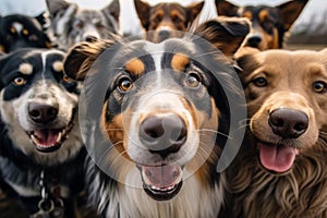 Canine capture Group of dogs takes a cheerful selfie together