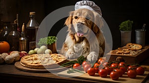 Canine chef cooking in kitchen
