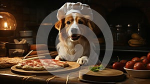 Canine chef cooking in kitchen
