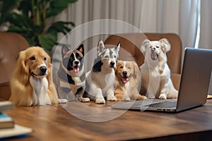 Canine Chit-Chat Dogs Socializing with Friends on a Video Conference. AI