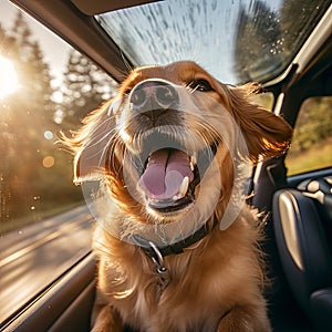 Canine Contentment: Dog Basks in the Sunlight Within a Cozy Car