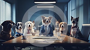 Canine Corporate Coup - Comedic Dogs Commanding a Business Meet