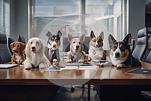 Canine Corporate Coup - Comedic Dogs Commanding a Business Meet
