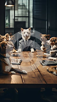 Canine Corporate Coup - Comedic Dogs Commanding a Business Meet