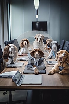 Canine Corporate Coup - Comedic Dogs Commanding a Business Meet