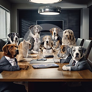 Canine Corporate Coup - Comedic Dogs Commanding a Business Meet