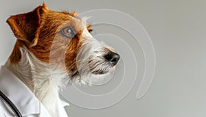 Canine in doctor s attire on gentle gradient background, portraying medical professional image